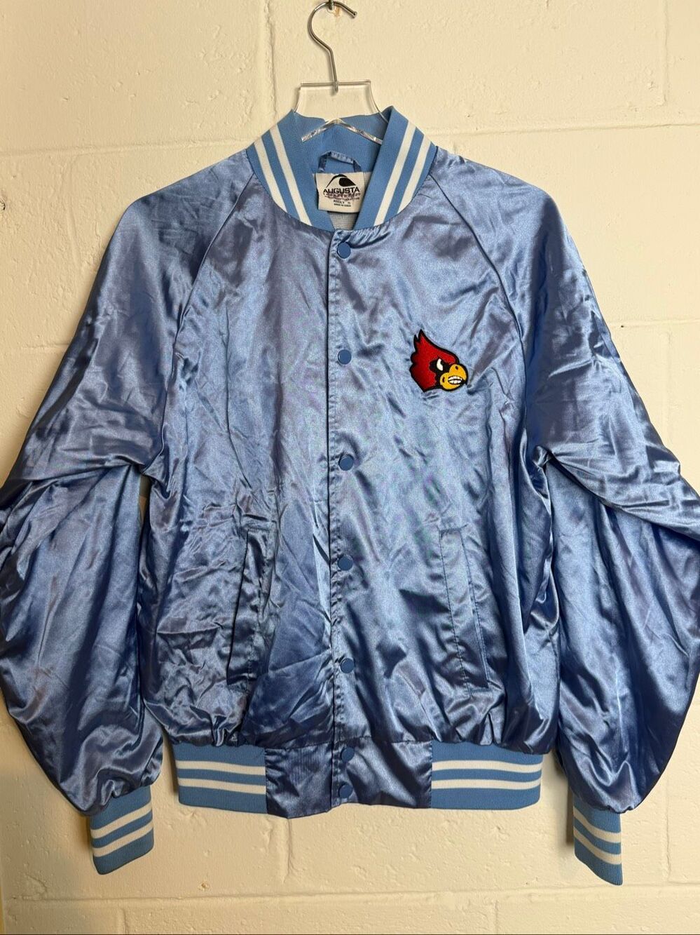 Louisville Cardinals Satin Bomber Jacket Adult Small Light Blue Varsity NCAA Ret